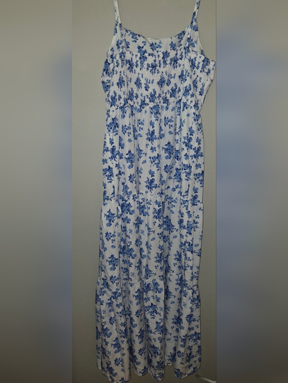Blue Floral Smocked Maxi Dress with Side Slit XL (16-18) - Picture 2 of 5